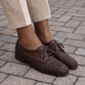 Sesto Meucci Brown Woven Leather Lace Up Oxford Shoes Made in Italy Womens 6M